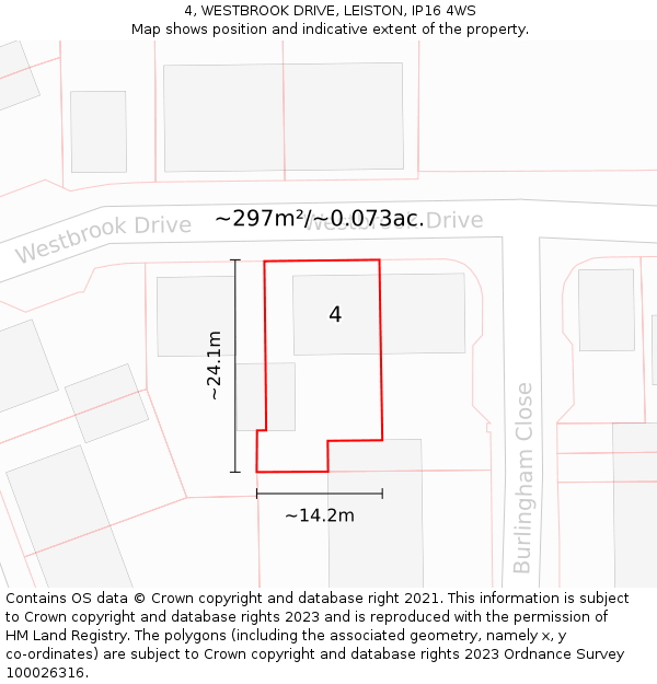 4, WESTBROOK DRIVE, LEISTON, IP16 4WS: Plot and title map