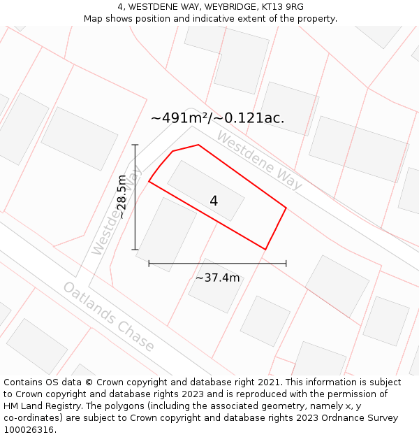 4, WESTDENE WAY, WEYBRIDGE, KT13 9RG: Plot and title map