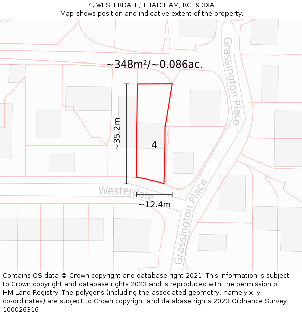 4, WESTERDALE, THATCHAM, RG19 3XA: Plot and title map