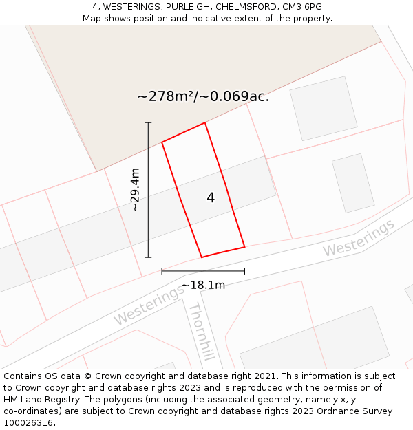 4, WESTERINGS, PURLEIGH, CHELMSFORD, CM3 6PG: Plot and title map