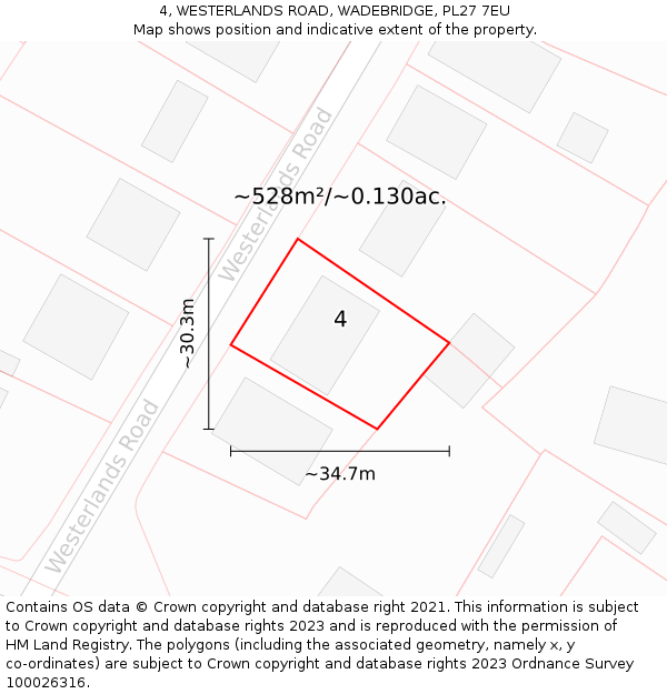 4, WESTERLANDS ROAD, WADEBRIDGE, PL27 7EU: Plot and title map