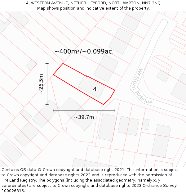 4, WESTERN AVENUE, NETHER HEYFORD, NORTHAMPTON, NN7 3NQ: Plot and title map