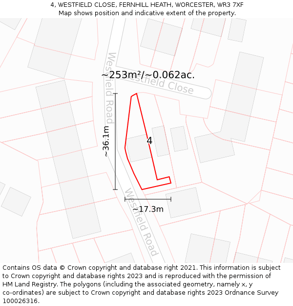 4, WESTFIELD CLOSE, FERNHILL HEATH, WORCESTER, WR3 7XF: Plot and title map