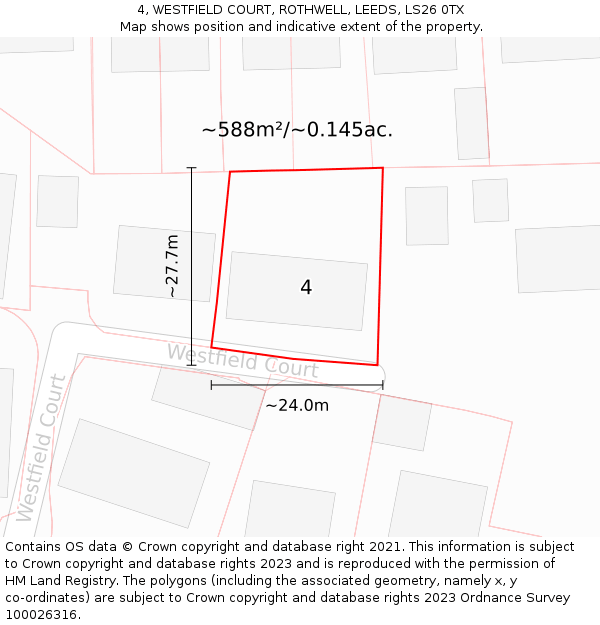 4, WESTFIELD COURT, ROTHWELL, LEEDS, LS26 0TX: Plot and title map