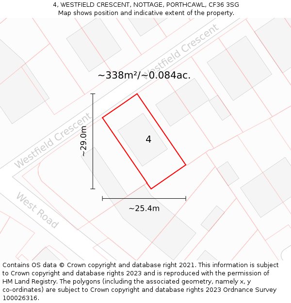 4, WESTFIELD CRESCENT, NOTTAGE, PORTHCAWL, CF36 3SG: Plot and title map