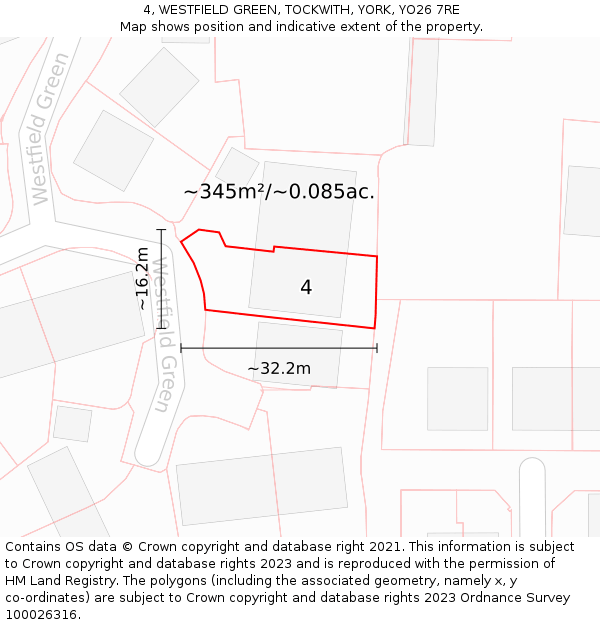 4, WESTFIELD GREEN, TOCKWITH, YORK, YO26 7RE: Plot and title map