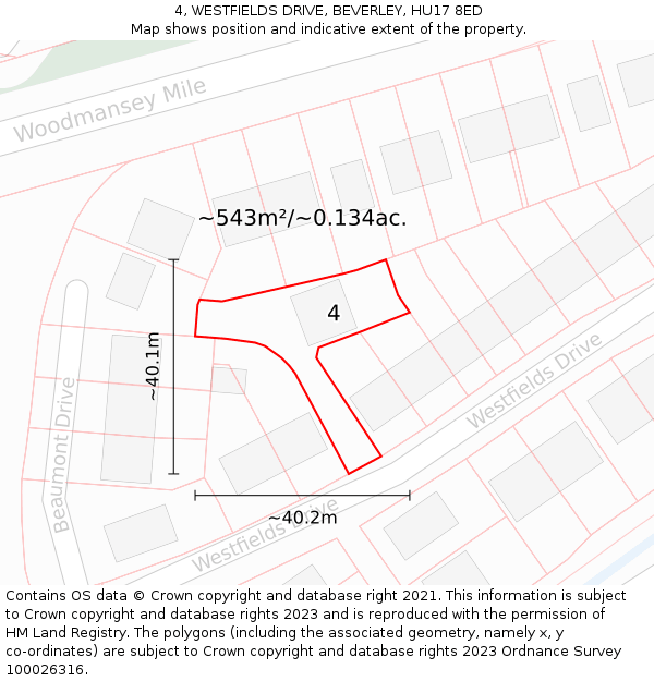 4, WESTFIELDS DRIVE, BEVERLEY, HU17 8ED: Plot and title map