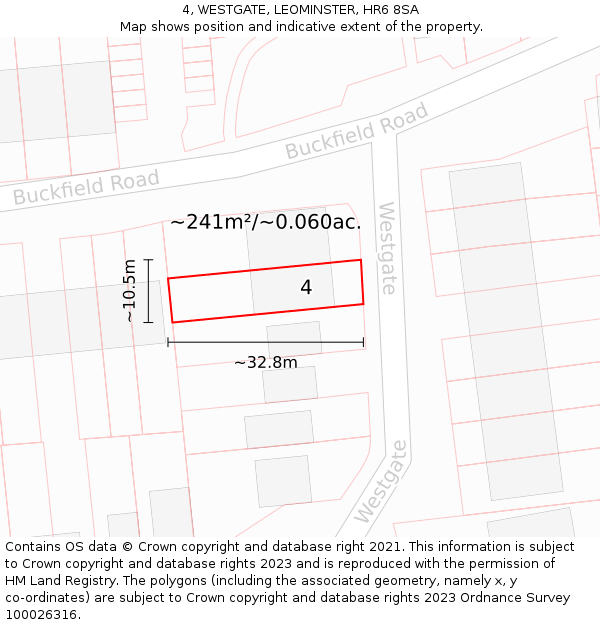4, WESTGATE, LEOMINSTER, HR6 8SA: Plot and title map