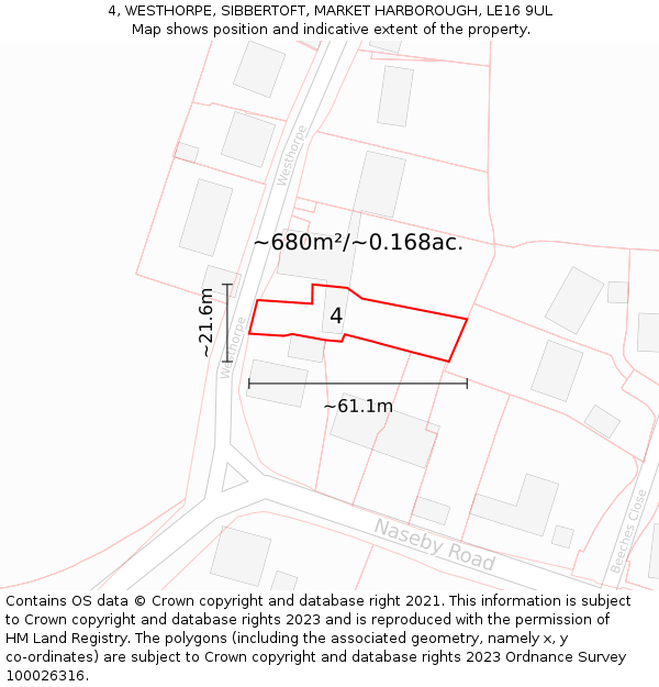 4, WESTHORPE, SIBBERTOFT, MARKET HARBOROUGH, LE16 9UL: Plot and title map
