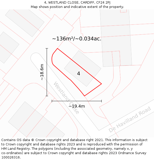 4, WESTLAND CLOSE, CARDIFF, CF24 2PJ: Plot and title map