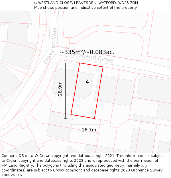 4, WESTLAND CLOSE, LEAVESDEN, WATFORD, WD25 7GH: Plot and title map