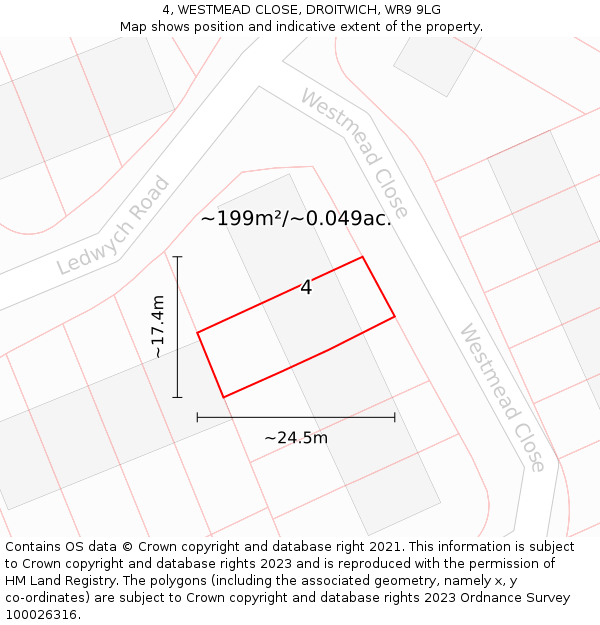 4, WESTMEAD CLOSE, DROITWICH, WR9 9LG: Plot and title map