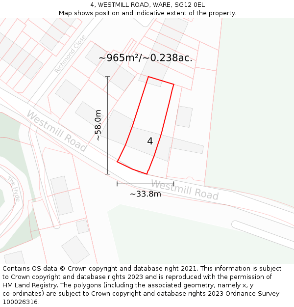 4, WESTMILL ROAD, WARE, SG12 0EL: Plot and title map