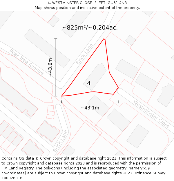 4, WESTMINSTER CLOSE, FLEET, GU51 4NR: Plot and title map