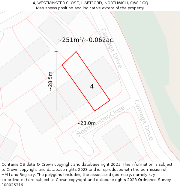 4, WESTMINSTER CLOSE, HARTFORD, NORTHWICH, CW8 1GQ: Plot and title map