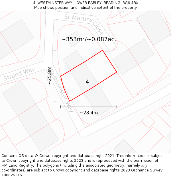4, WESTMINSTER WAY, LOWER EARLEY, READING, RG6 4BX: Plot and title map