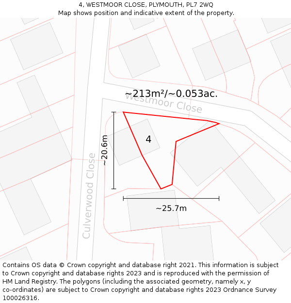 4, WESTMOOR CLOSE, PLYMOUTH, PL7 2WQ: Plot and title map