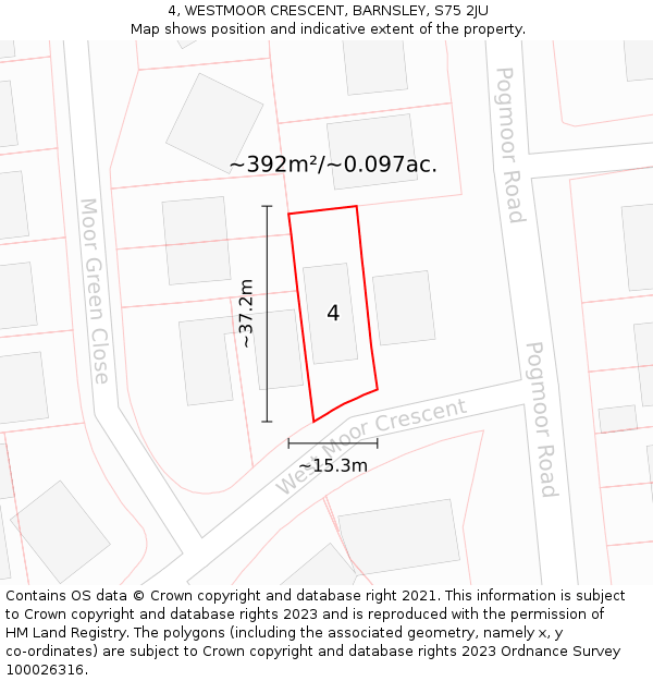 4, WESTMOOR CRESCENT, BARNSLEY, S75 2JU: Plot and title map