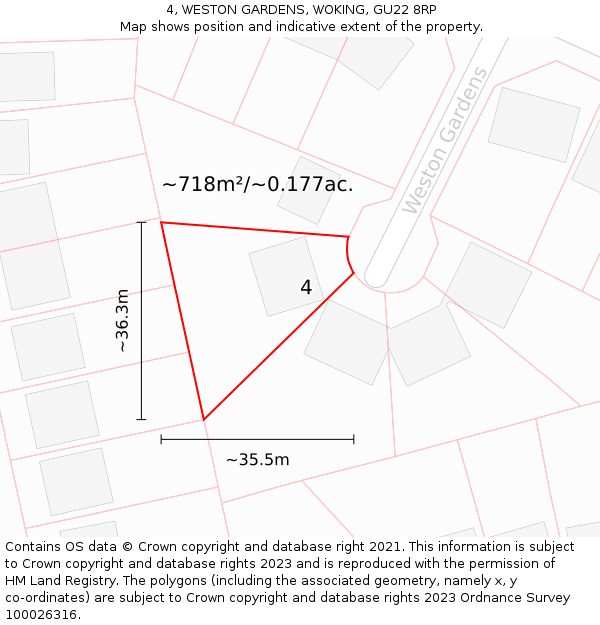 4, WESTON GARDENS, WOKING, GU22 8RP: Plot and title map