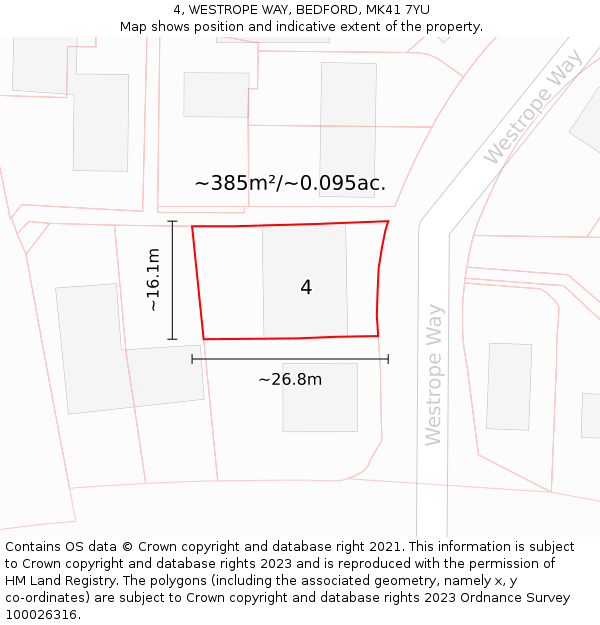 4, WESTROPE WAY, BEDFORD, MK41 7YU: Plot and title map