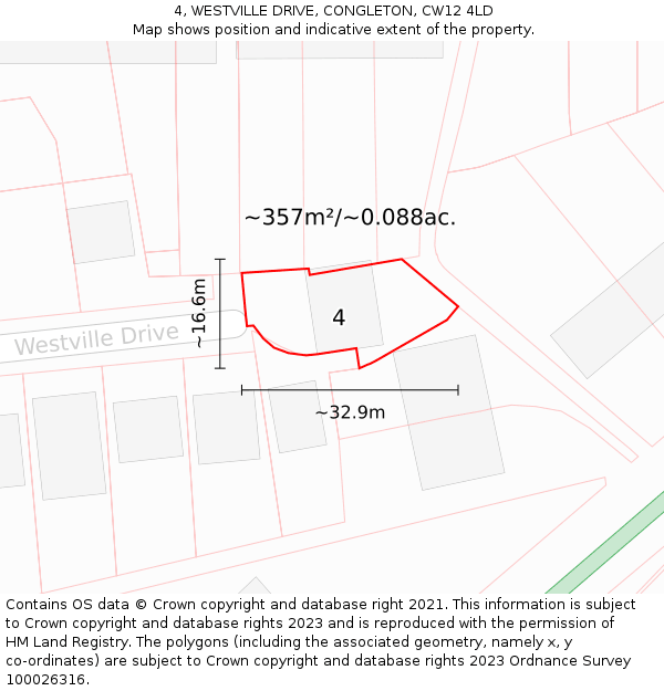 4, WESTVILLE DRIVE, CONGLETON, CW12 4LD: Plot and title map