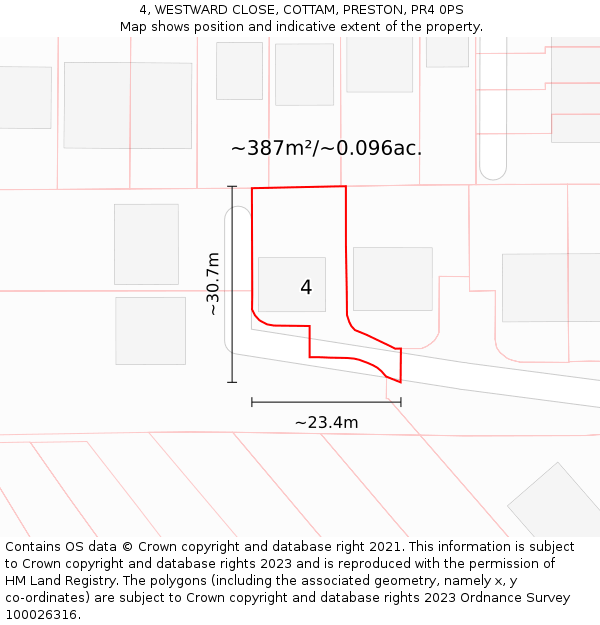 4, WESTWARD CLOSE, COTTAM, PRESTON, PR4 0PS: Plot and title map