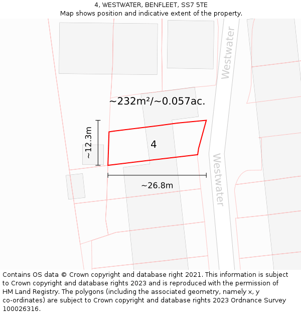 4, WESTWATER, BENFLEET, SS7 5TE: Plot and title map