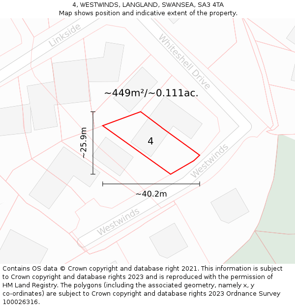 4, WESTWINDS, LANGLAND, SWANSEA, SA3 4TA: Plot and title map