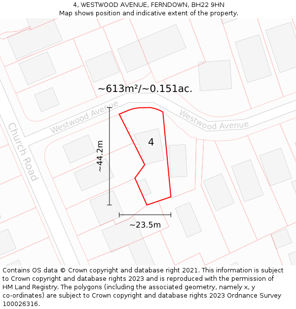 4, WESTWOOD AVENUE, FERNDOWN, BH22 9HN: Plot and title map