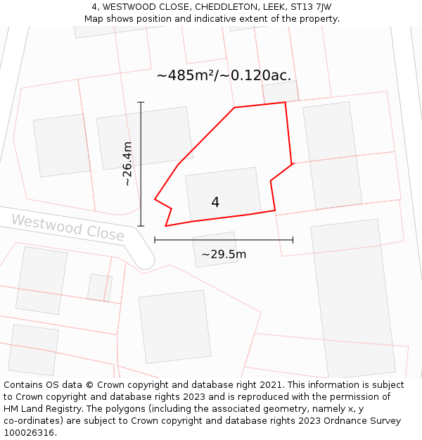 4, WESTWOOD CLOSE, CHEDDLETON, LEEK, ST13 7JW: Plot and title map