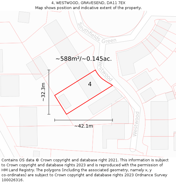 4, WESTWOOD, GRAVESEND, DA11 7EX: Plot and title map