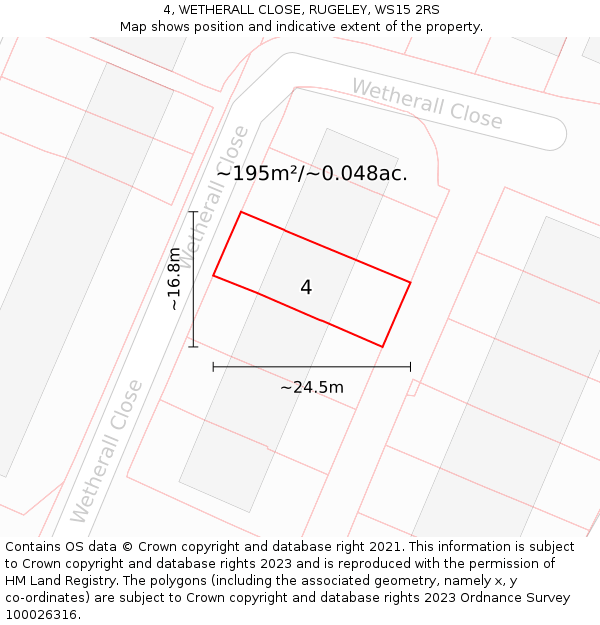 4, WETHERALL CLOSE, RUGELEY, WS15 2RS: Plot and title map