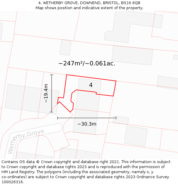 4, WETHERBY GROVE, DOWNEND, BRISTOL, BS16 6QB: Plot and title map