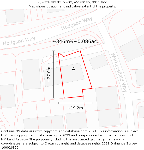 4, WETHERSFIELD WAY, WICKFORD, SS11 8XX: Plot and title map