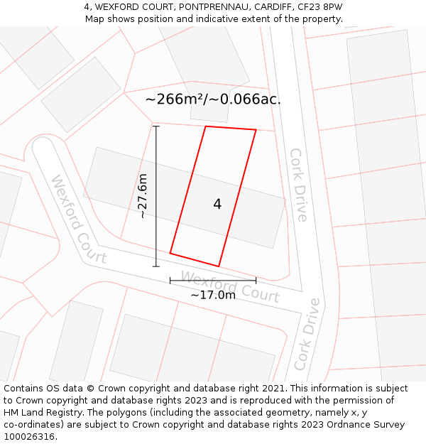 4, WEXFORD COURT, PONTPRENNAU, CARDIFF, CF23 8PW: Plot and title map