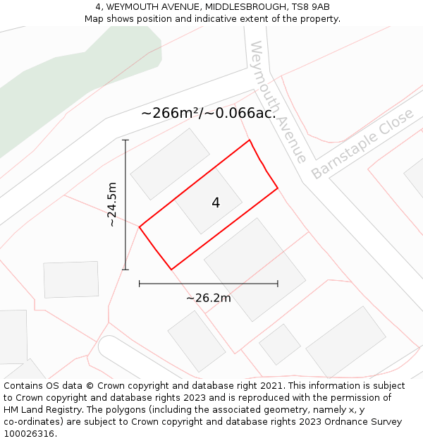 4, WEYMOUTH AVENUE, MIDDLESBROUGH, TS8 9AB: Plot and title map