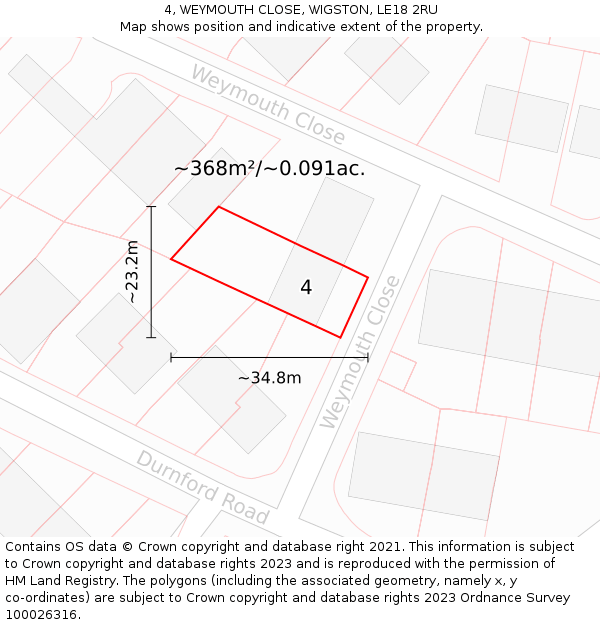 4, WEYMOUTH CLOSE, WIGSTON, LE18 2RU: Plot and title map