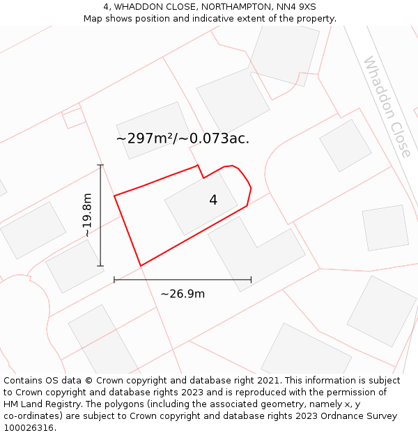 4, WHADDON CLOSE, NORTHAMPTON, NN4 9XS: Plot and title map