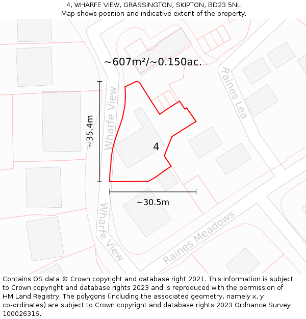 4, WHARFE VIEW, GRASSINGTON, SKIPTON, BD23 5NL: Plot and title map