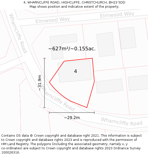 4, WHARNCLIFFE ROAD, HIGHCLIFFE, CHRISTCHURCH, BH23 5DD: Plot and title map