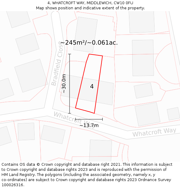 4, WHATCROFT WAY, MIDDLEWICH, CW10 0FU: Plot and title map