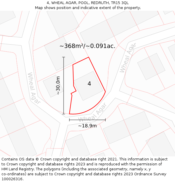 4, WHEAL AGAR, POOL, REDRUTH, TR15 3QL: Plot and title map