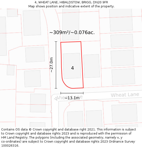 4, WHEAT LANE, HIBALDSTOW, BRIGG, DN20 9FR: Plot and title map