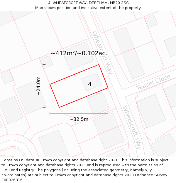 4, WHEATCROFT WAY, DEREHAM, NR20 3SS: Plot and title map