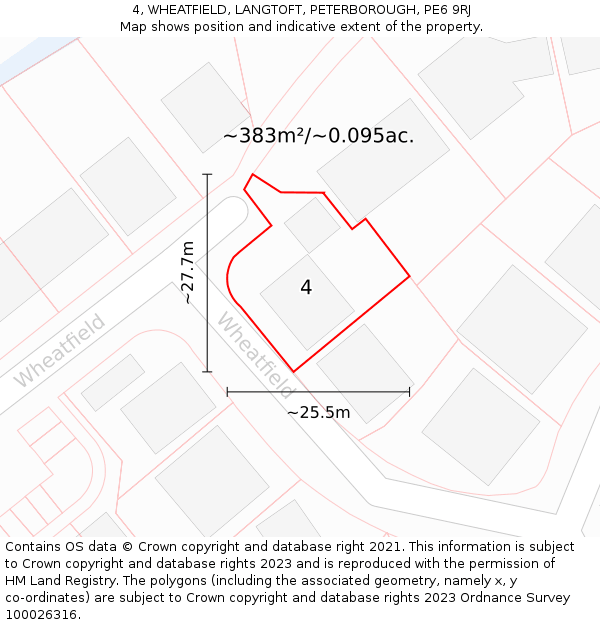 4, WHEATFIELD, LANGTOFT, PETERBOROUGH, PE6 9RJ: Plot and title map