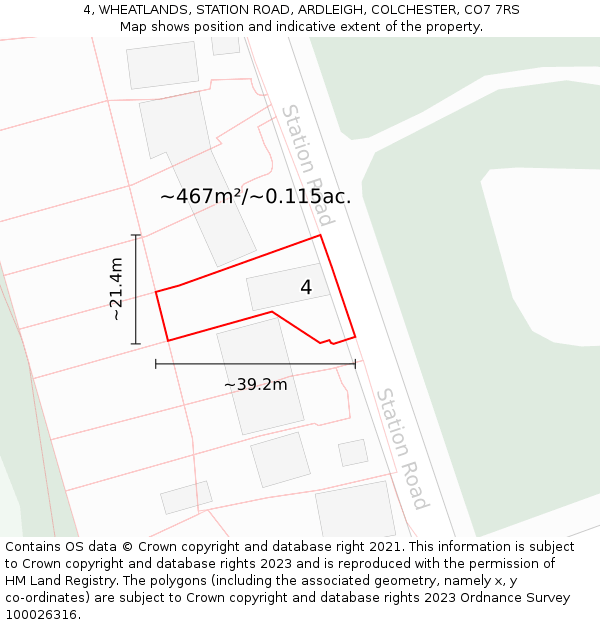 4, WHEATLANDS, STATION ROAD, ARDLEIGH, COLCHESTER, CO7 7RS: Plot and title map