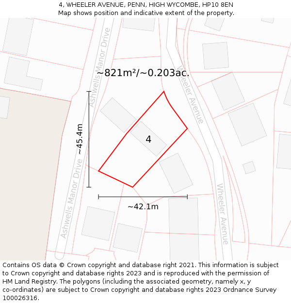 4, WHEELER AVENUE, PENN, HIGH WYCOMBE, HP10 8EN: Plot and title map