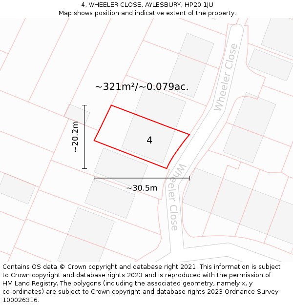 4, WHEELER CLOSE, AYLESBURY, HP20 1JU: Plot and title map