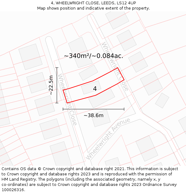 4, WHEELWRIGHT CLOSE, LEEDS, LS12 4UP: Plot and title map