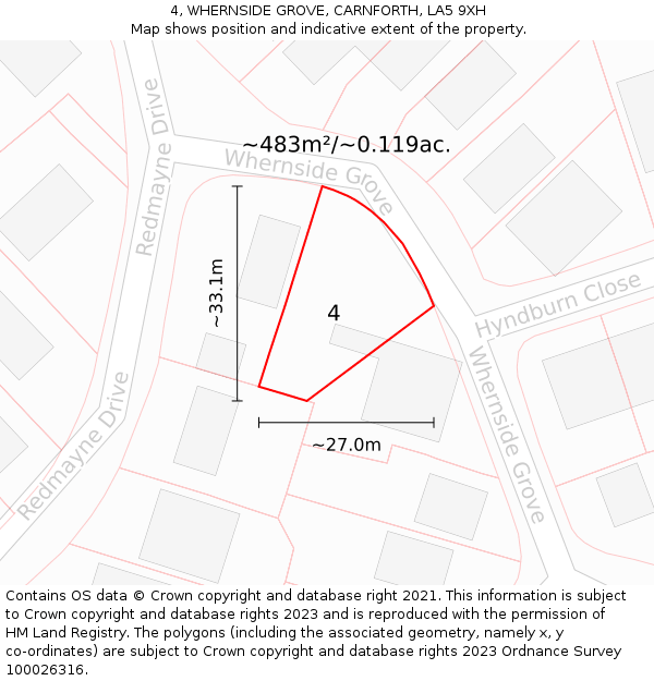 4, WHERNSIDE GROVE, CARNFORTH, LA5 9XH: Plot and title map